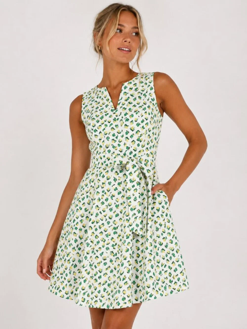 Boden White Lemon & Lime Print Mischa Belted Dress Size 6R 8672